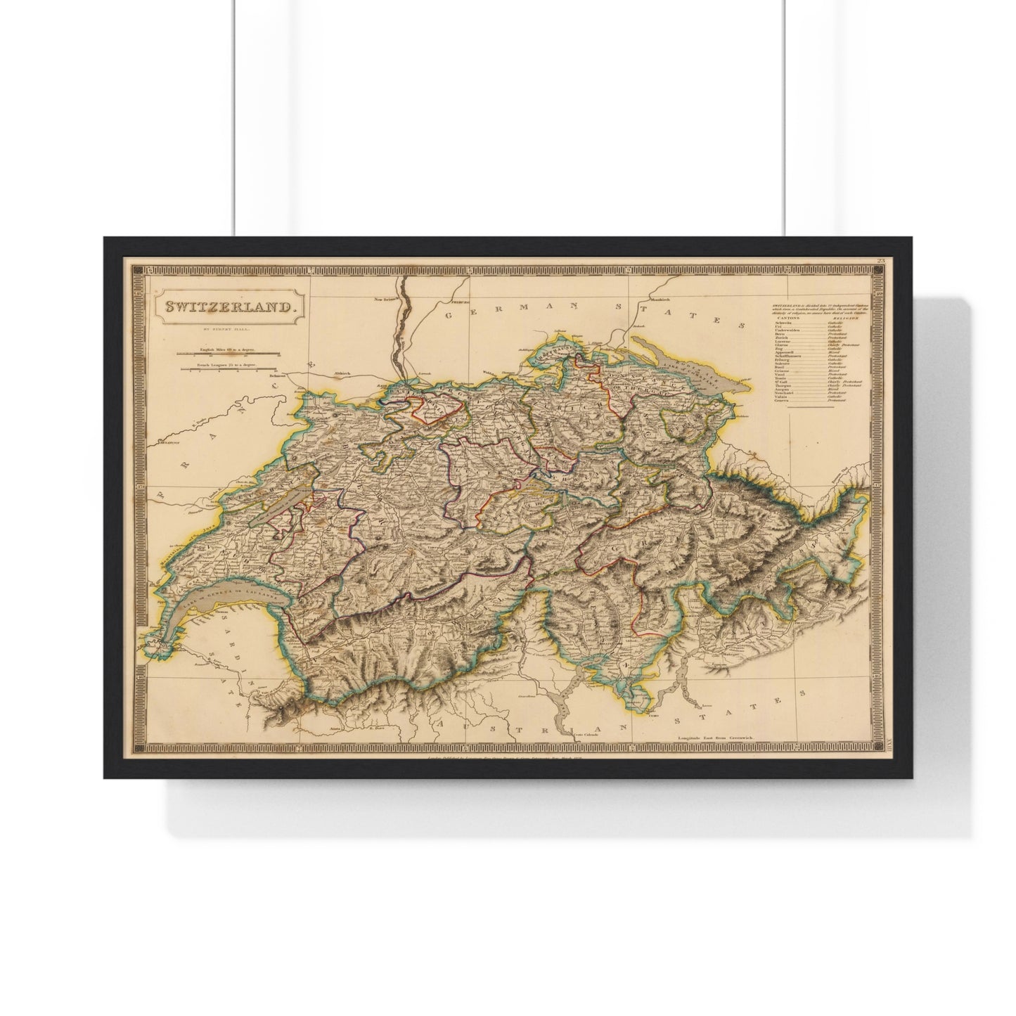 Switzerland - 19th Century Map (Premium Wood Frame)