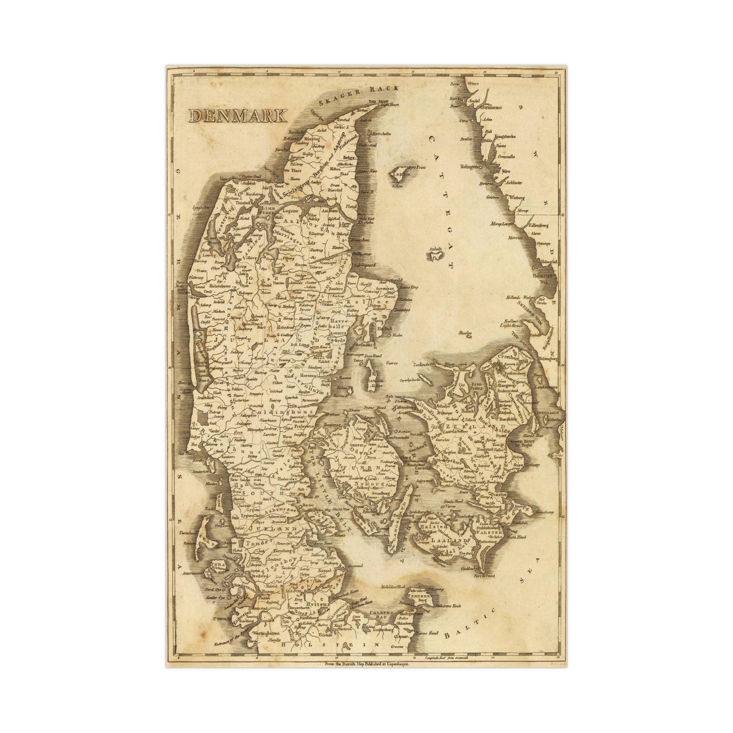 Denmark - 19th Century Map (Museum Paper Print)