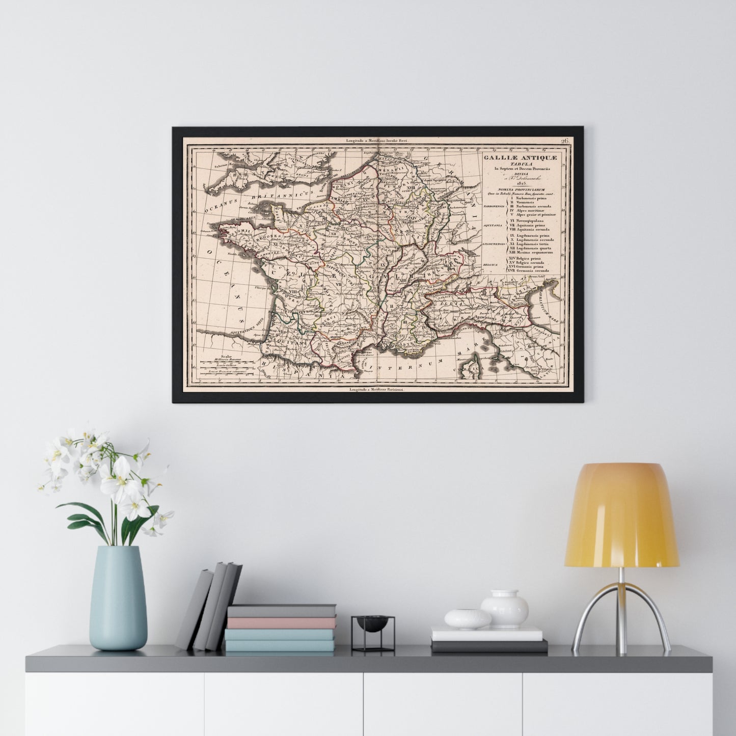 Ancient Gaul - French 19th Century Map (Premium Wood Frame)