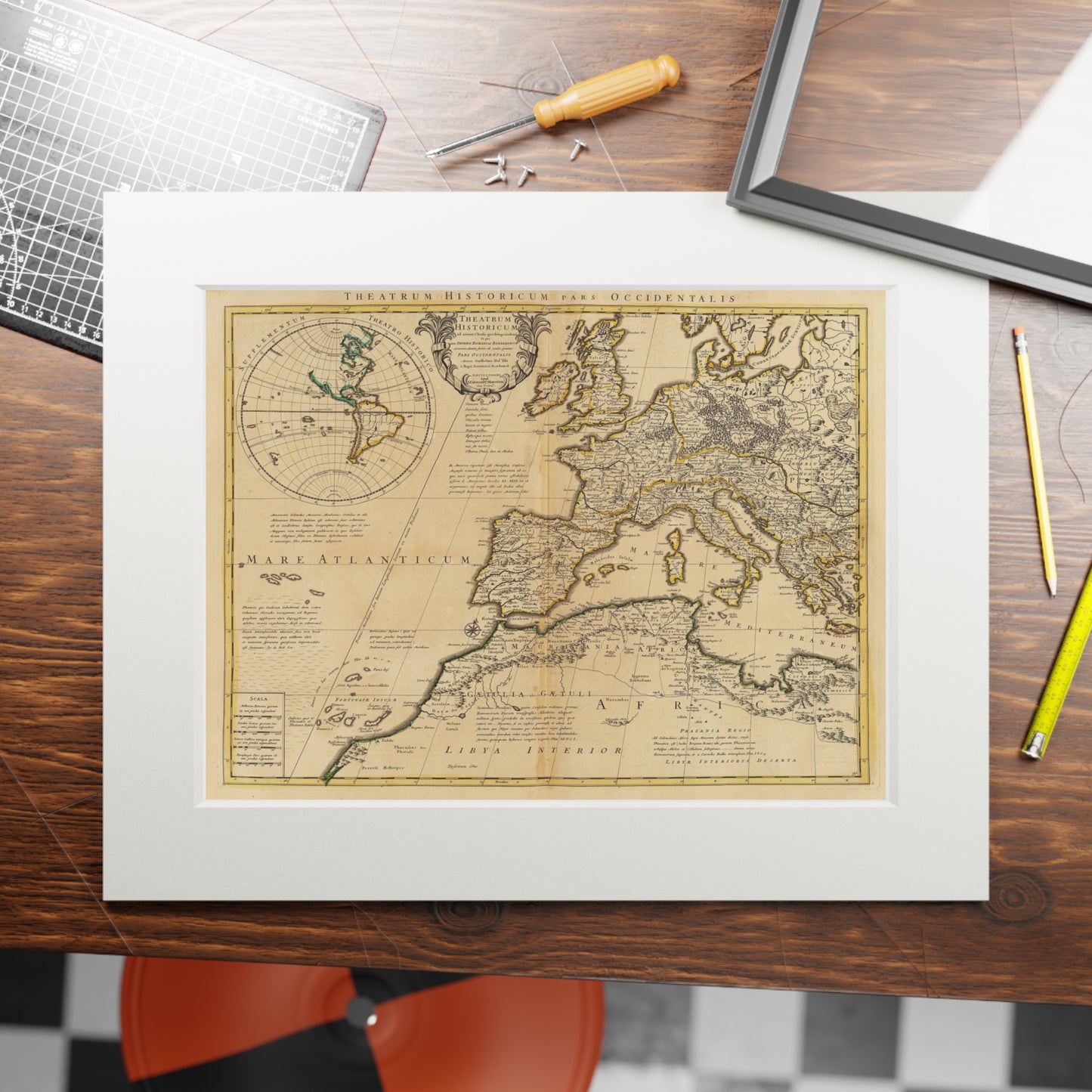European Continent - 18th Century Map (Passepartout Paper Frame)