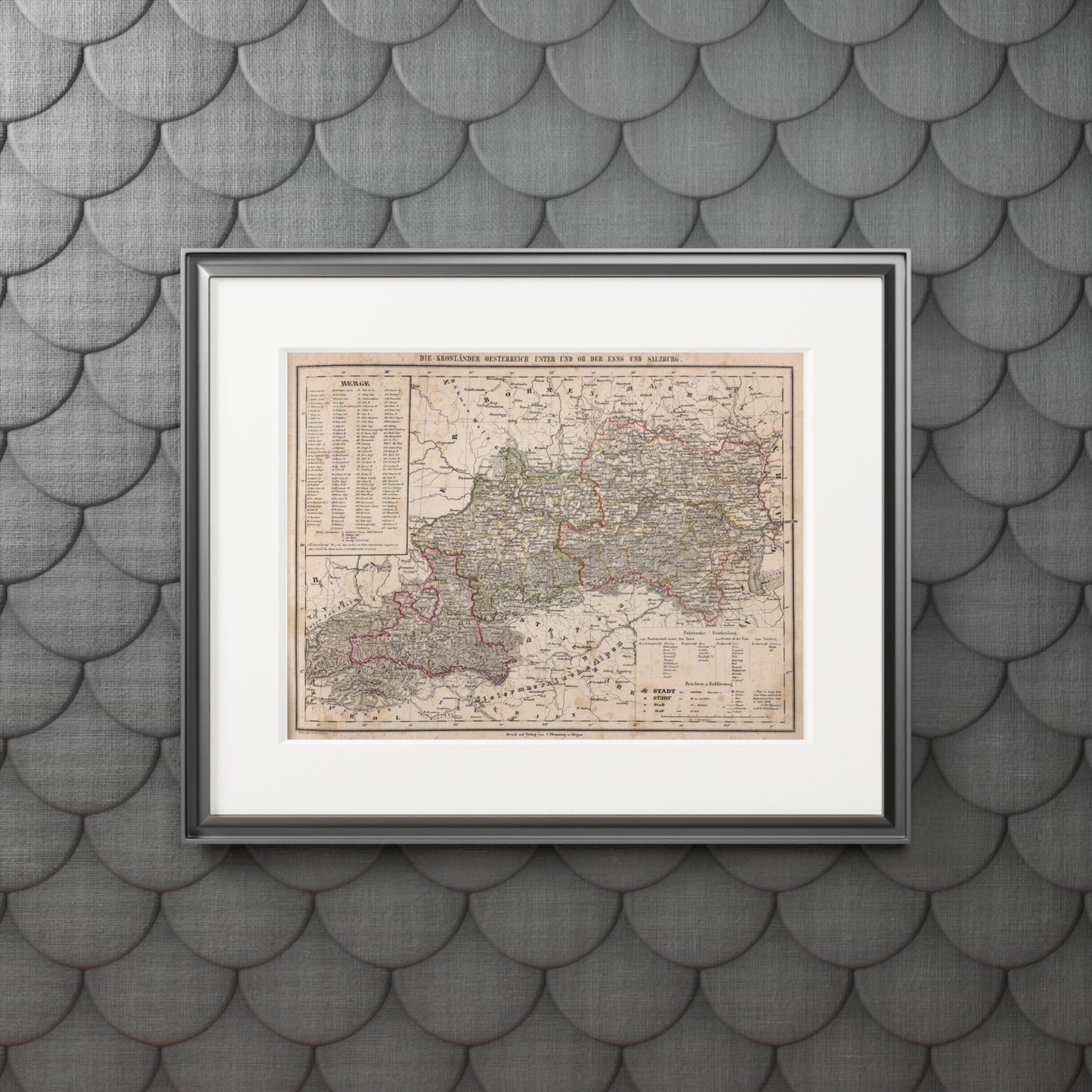 Austria - 19th Century Map (Passepartout Paper Frame)