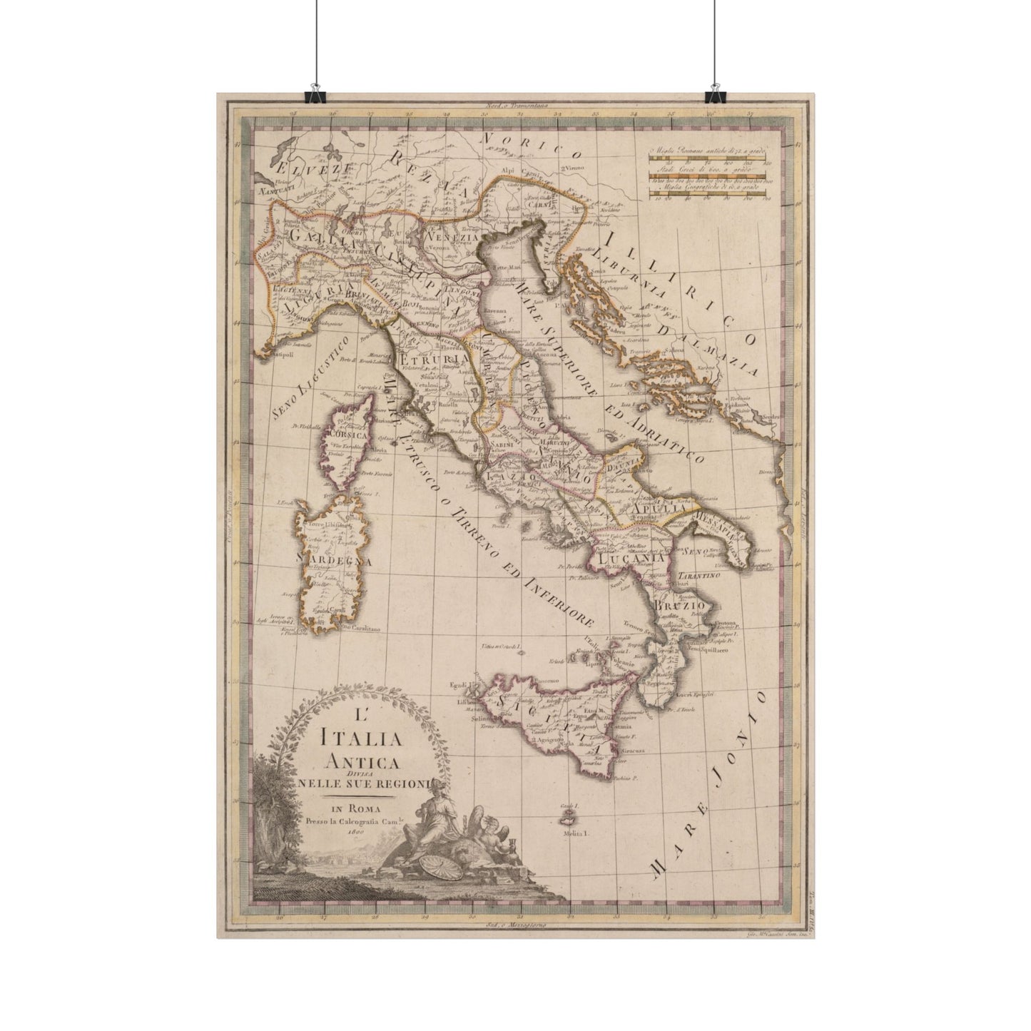 Antique Map of Ancient Italy (1800) — Giovanni Maria Cassini, L’Italia Antica divisa nelle sue Regioni