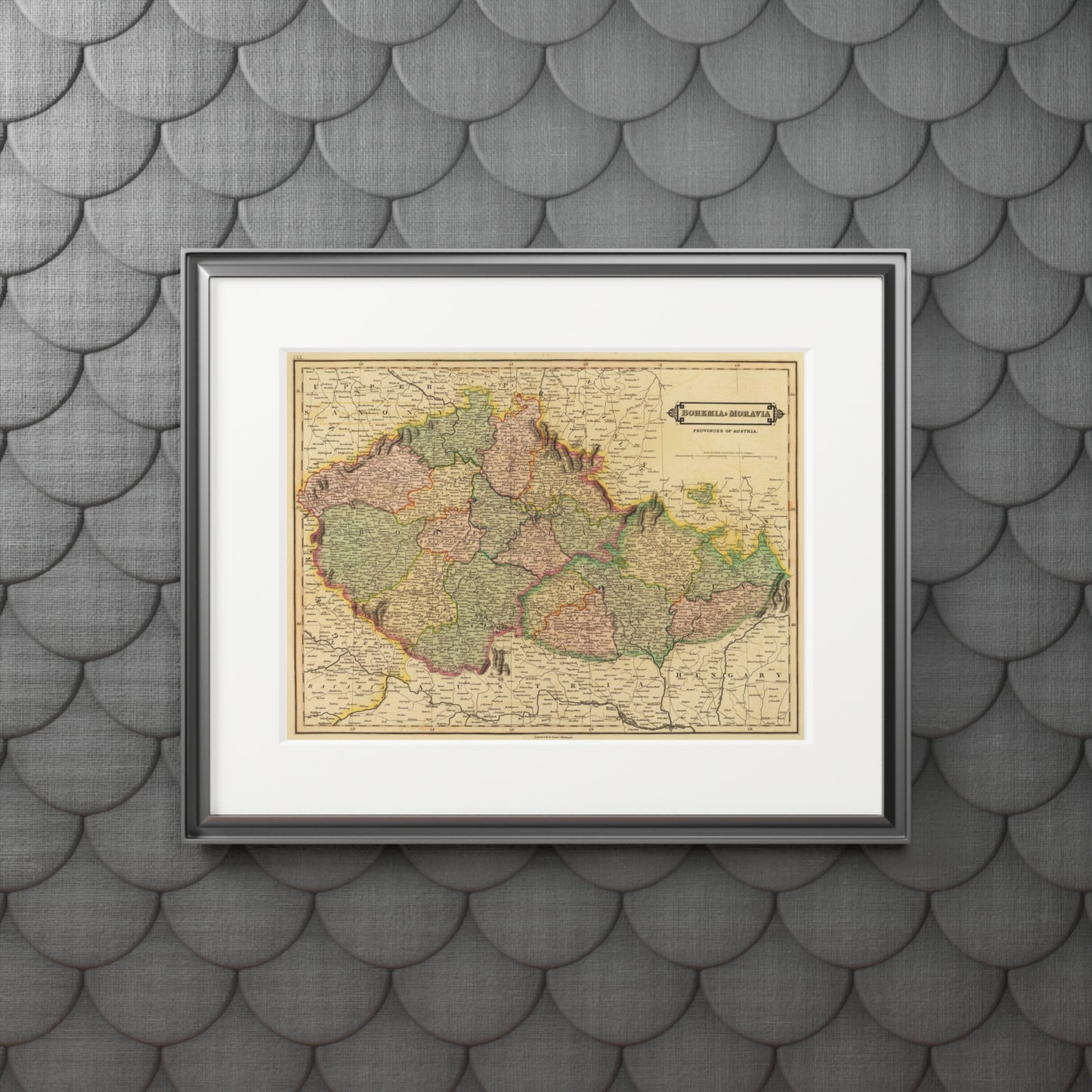 Bohemia & Moravia - 19th Century Map (Passepartout Paper Frame)