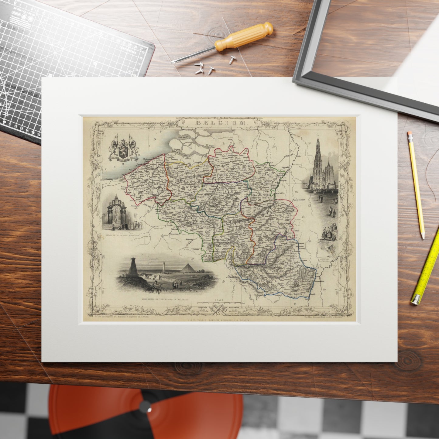Belgium - 19th Century Map (Passepartout Paper Frame)