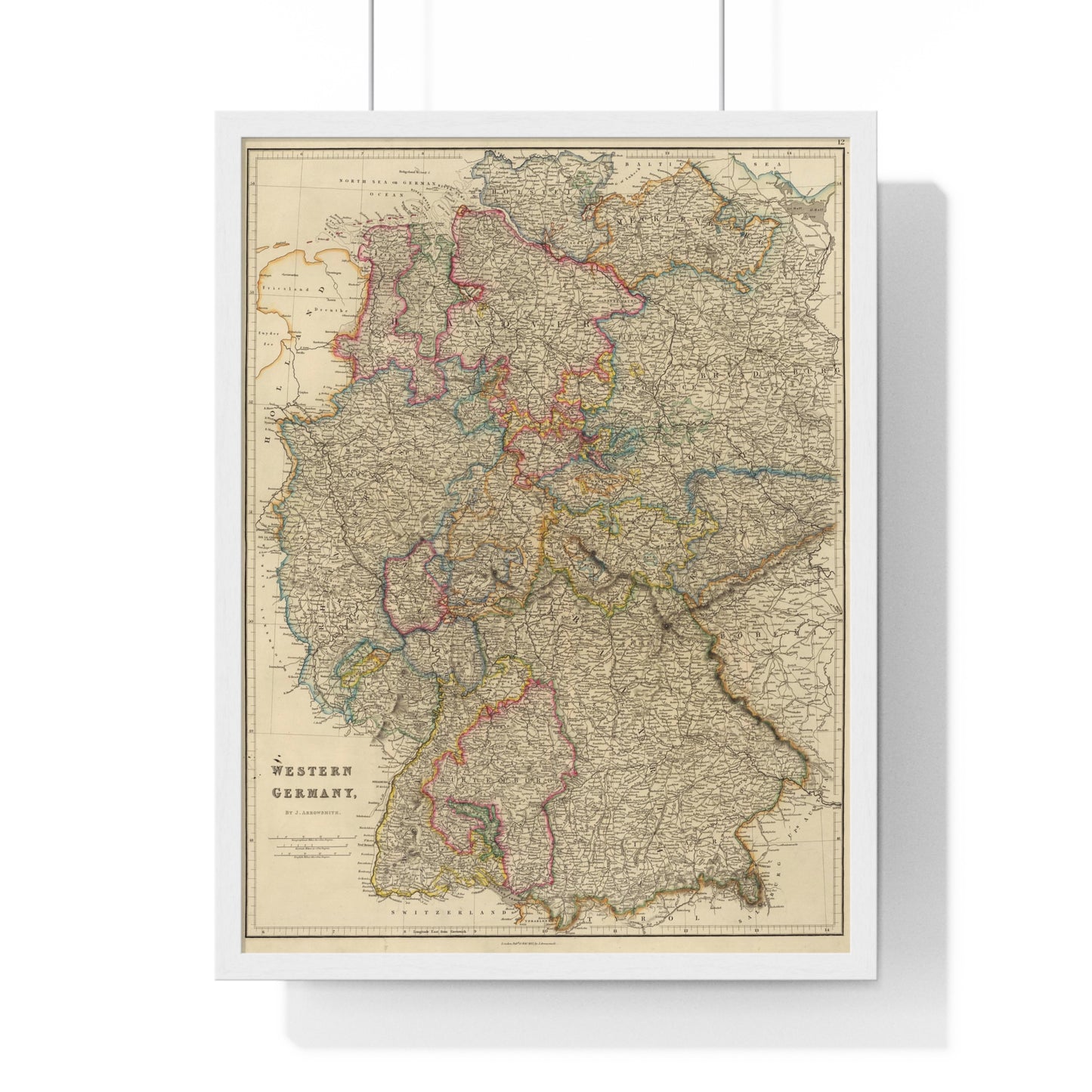 Western Germany - 19th Century Map (Premium Wood Frame)