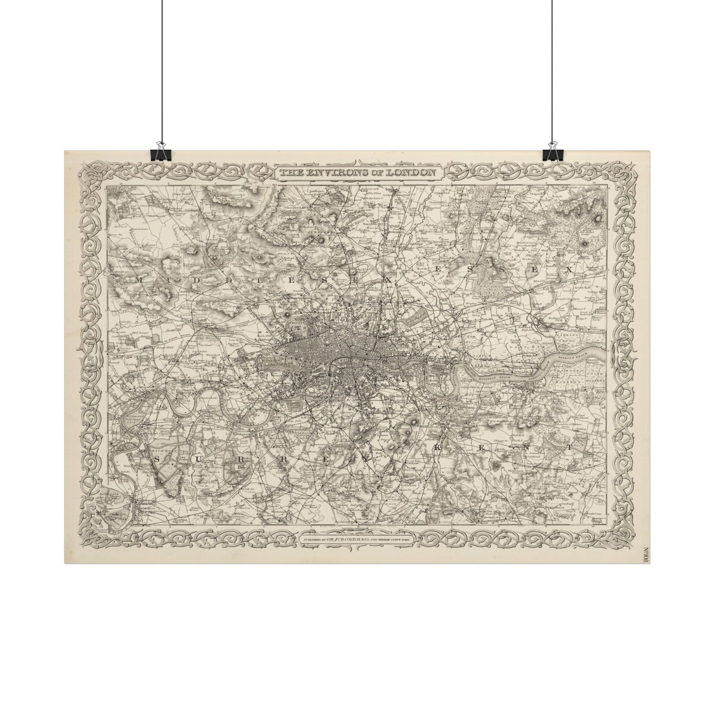 Antique Map of London (1886) — G.W. Colton, The Environs of London, New York Edition