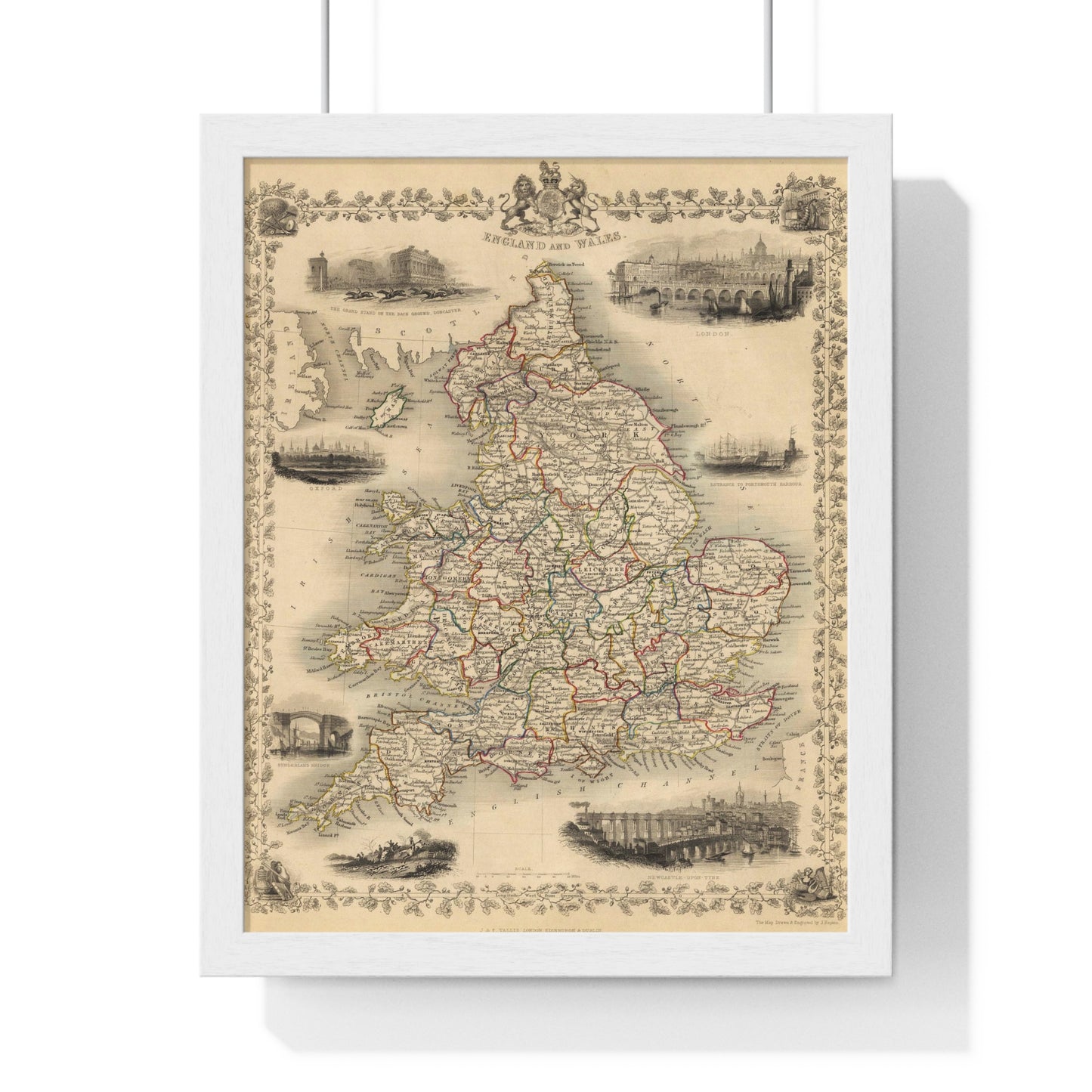 England & Wales - 19th Century Map (Premium Wood Frame)
