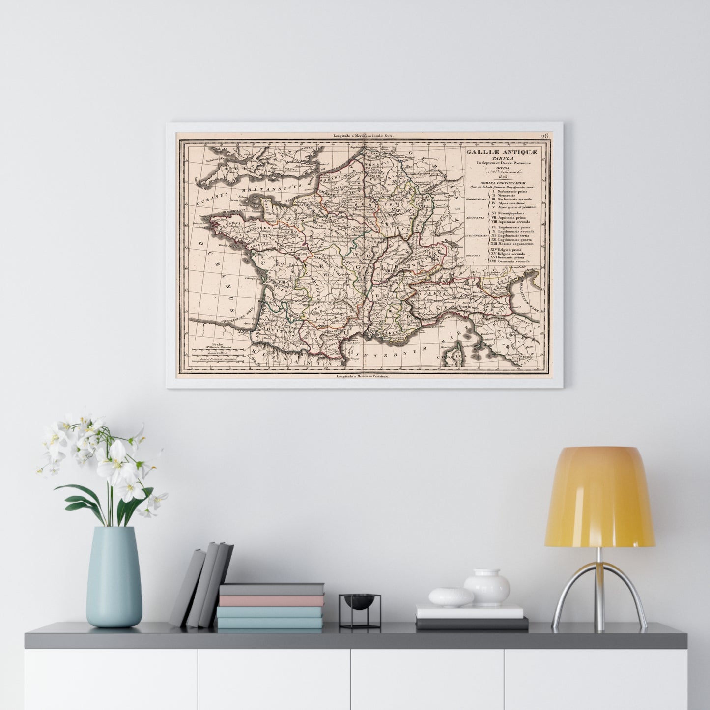 Ancient Gaul - French 19th Century Map (Premium Wood Frame)
