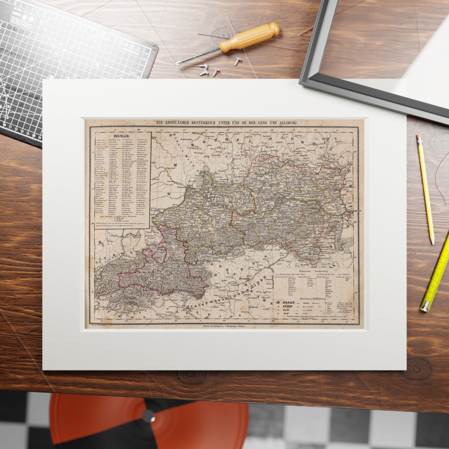 Austria - 19th Century Map (Passepartout Paper Frame)