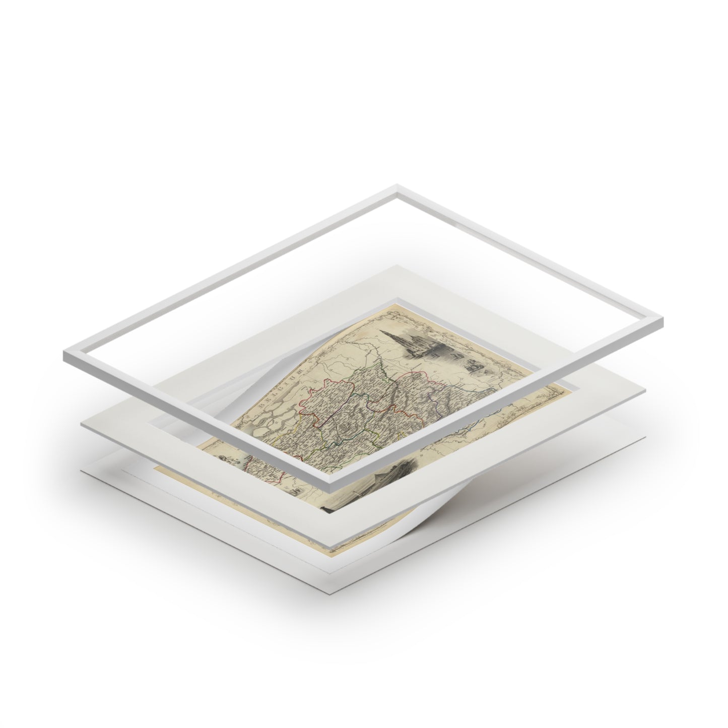 Belgium - 19th Century Map (Passepartout Paper Frame)