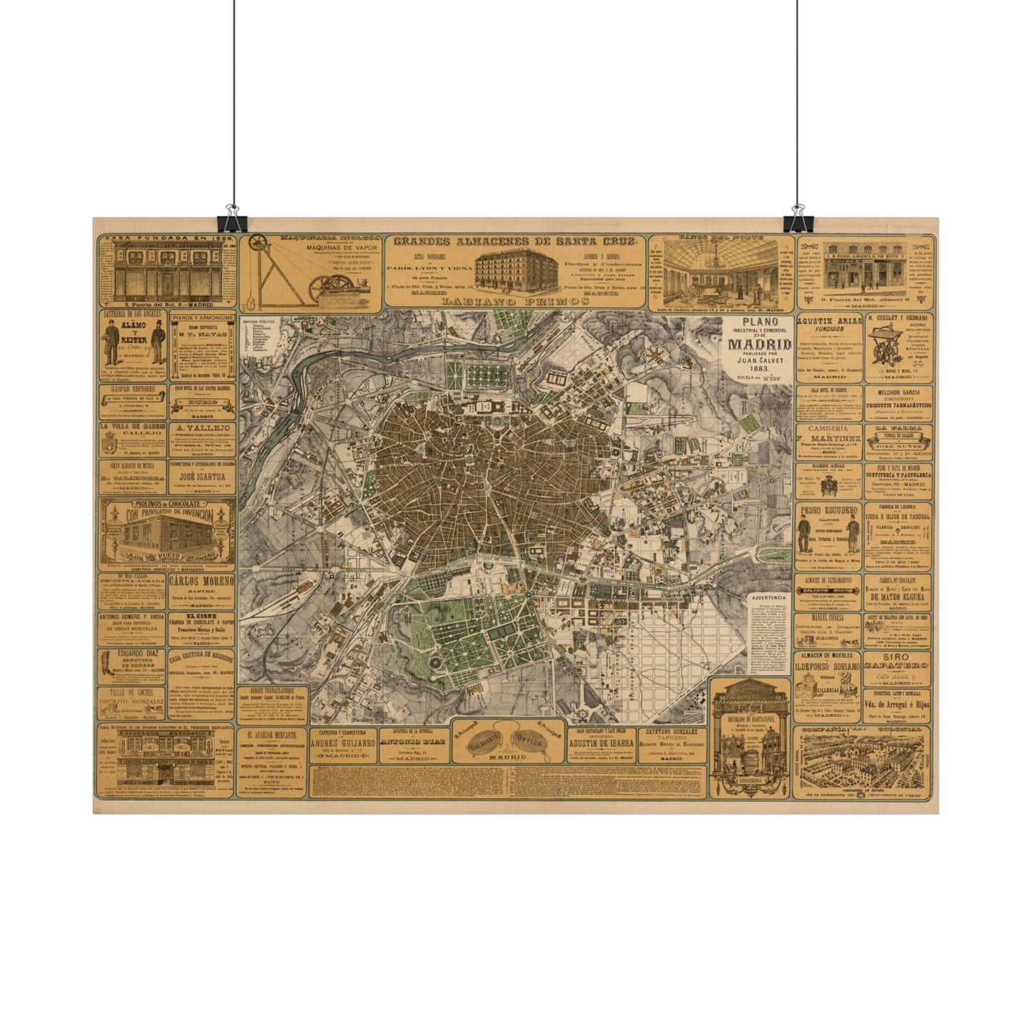 Antique Map of Madrid (1883) — Juan Calvet, Plano Industrial y Comercial de Madrid