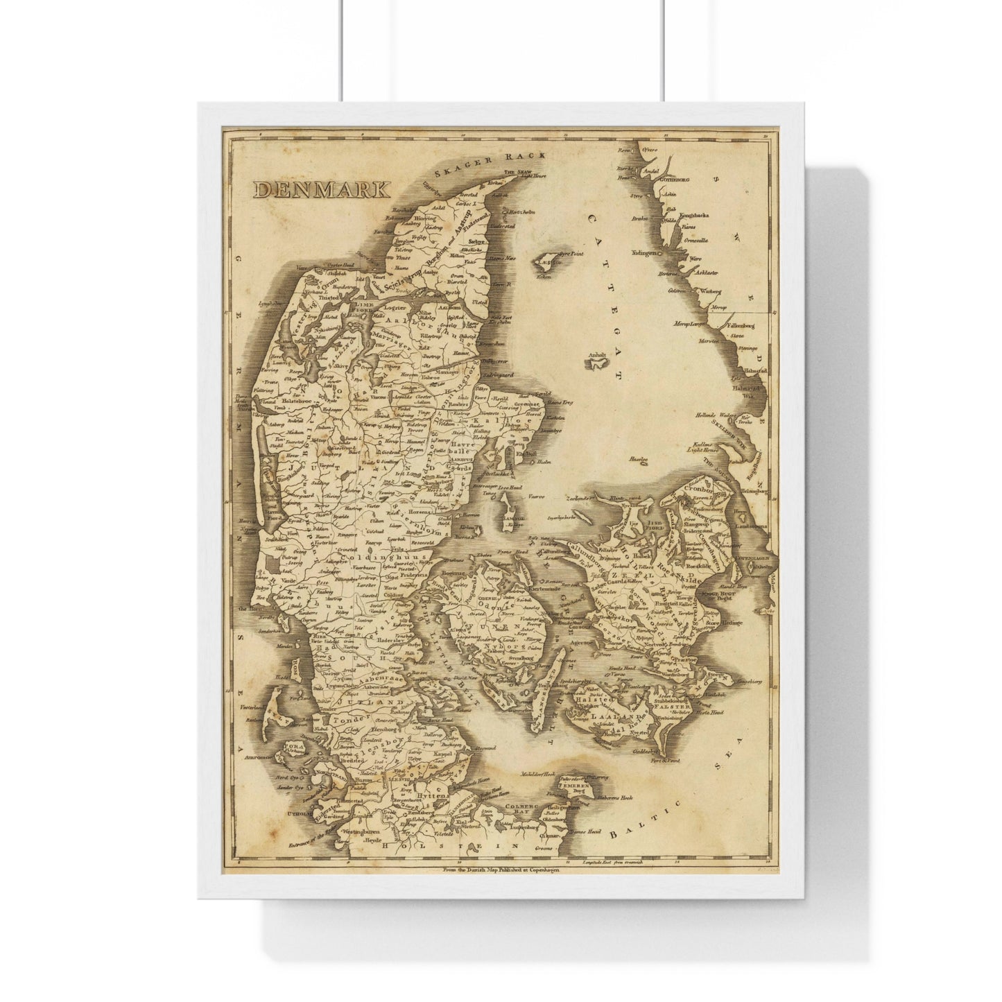 Denmark - 19th Century Map (Premium Wood Frame)