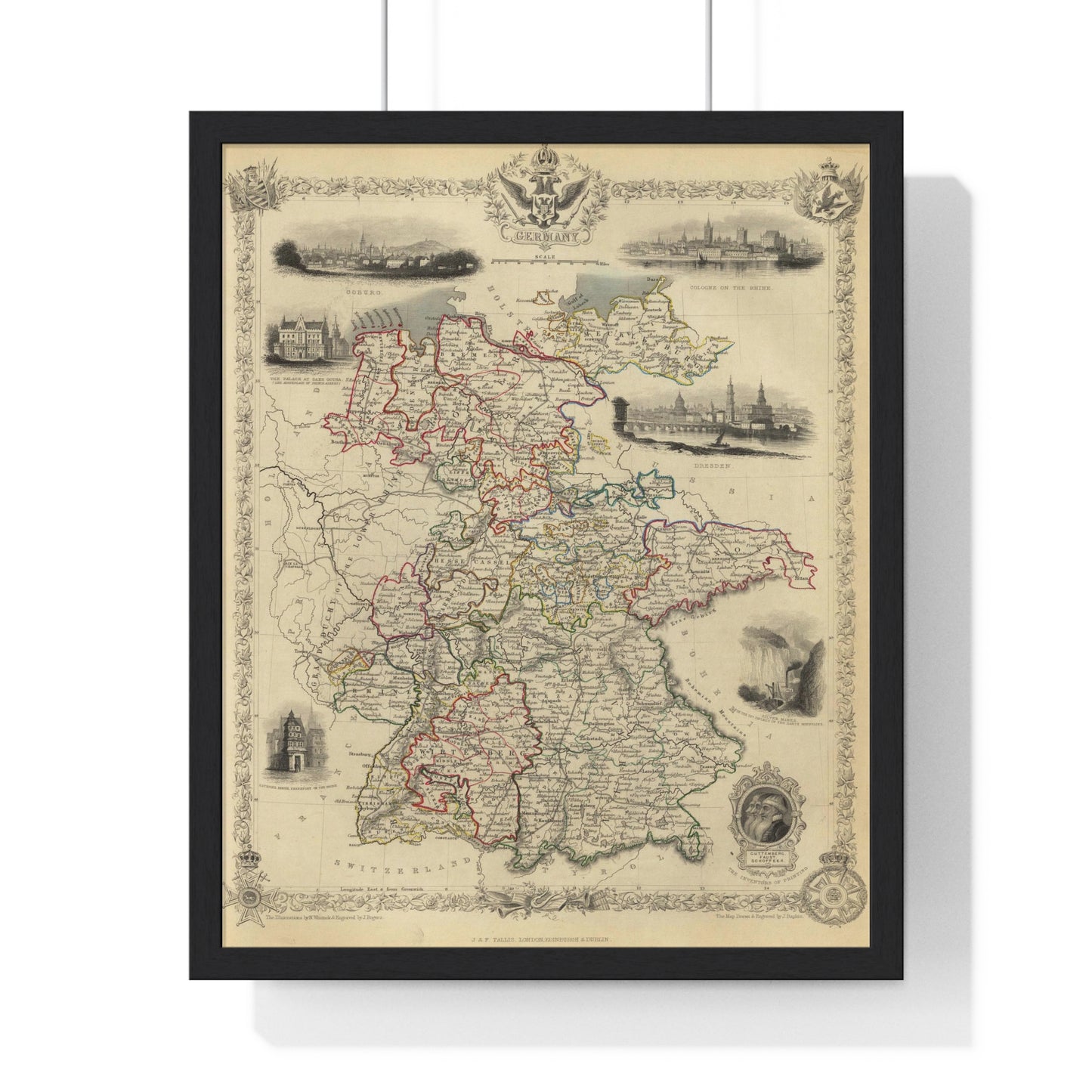 Germany - 1851 Map (Premium Wood Frame)