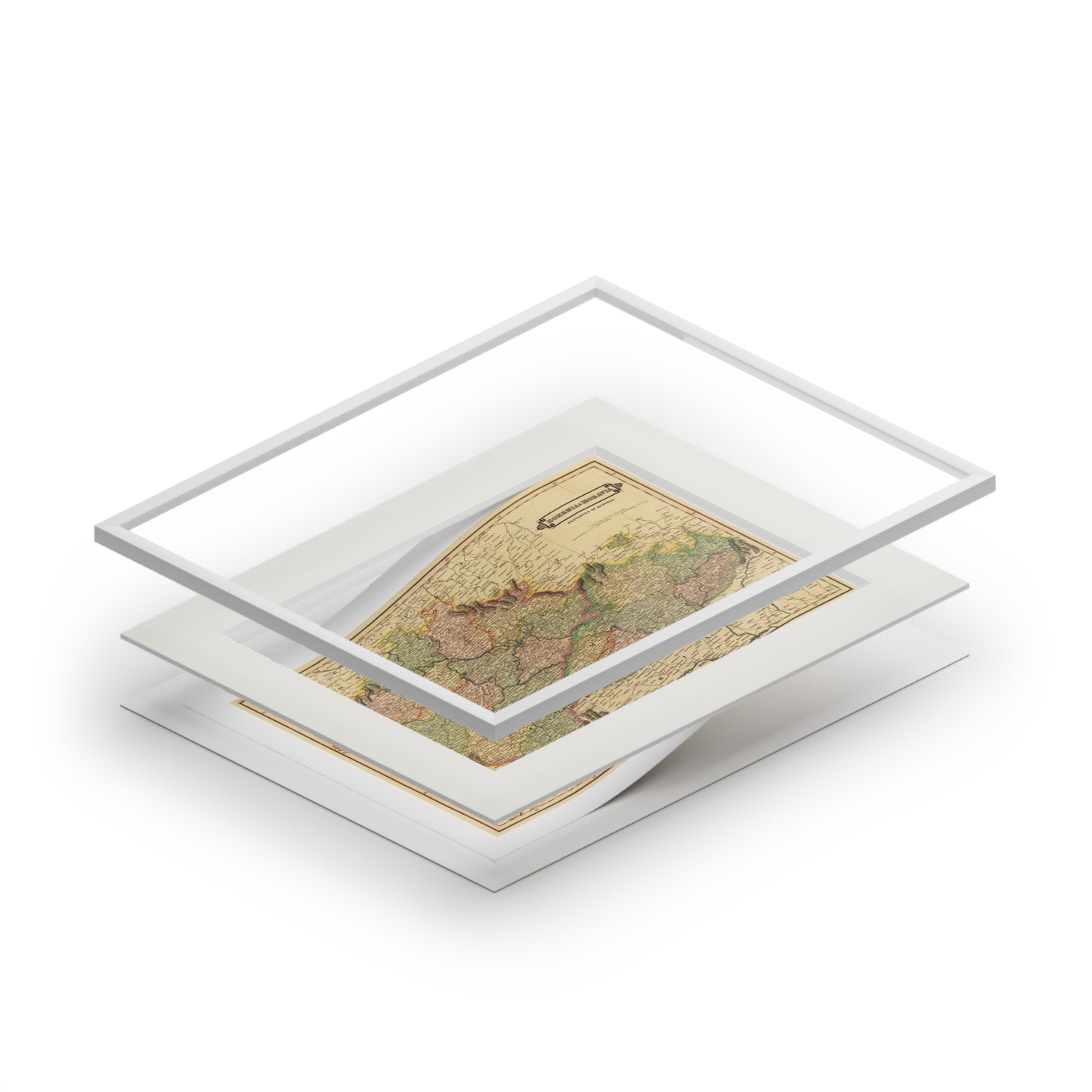 Bohemia & Moravia - 19th Century Map (Passepartout Paper Frame)
