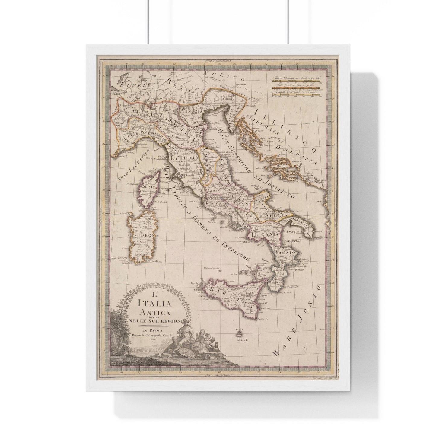 Ancient Italy - 19th Century Map (Premium Wood Frame)