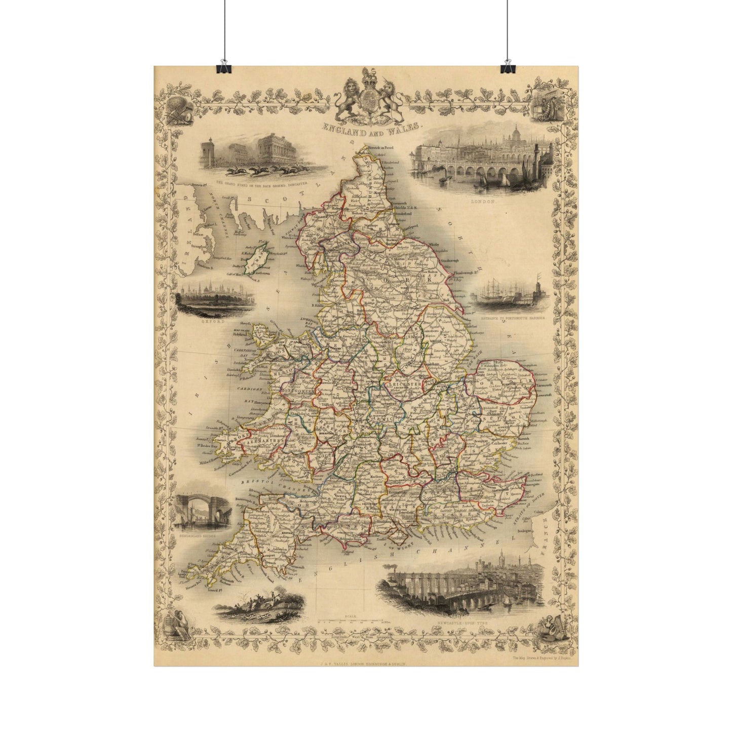 Antique Map of England & Wales (1851) — J. & F. Tallis, The Illustrated Atlas, London & New York