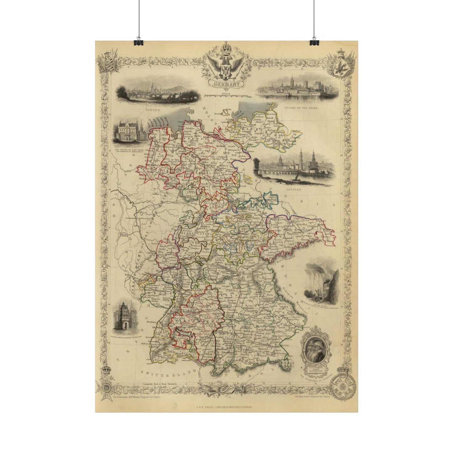 Antique Map of Germany (1851) — Illustrated Atlas by J. & F. Tallis and R. Montgomery Martin