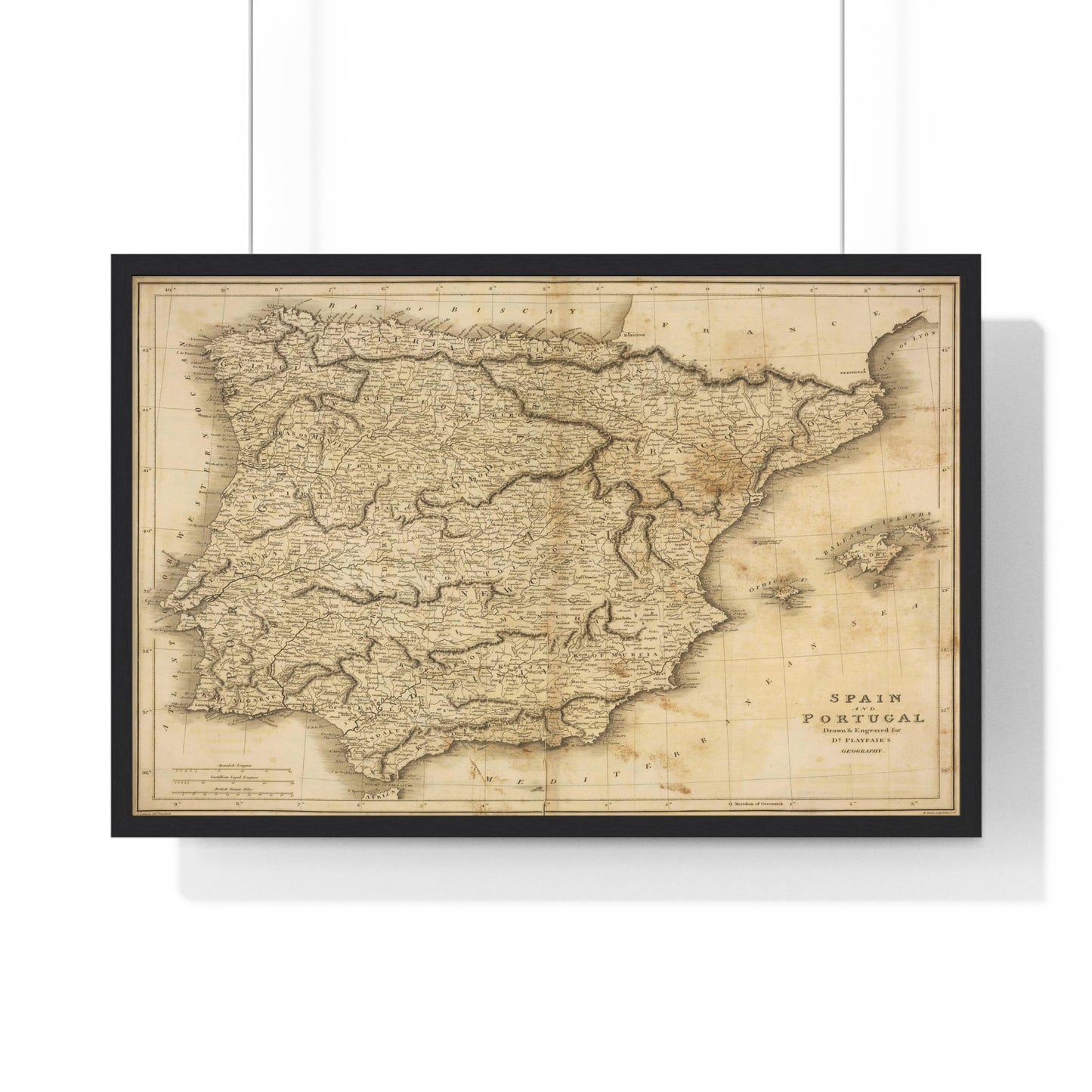 Spain & Portugal - 1814 Map (Premium Wood Frame)