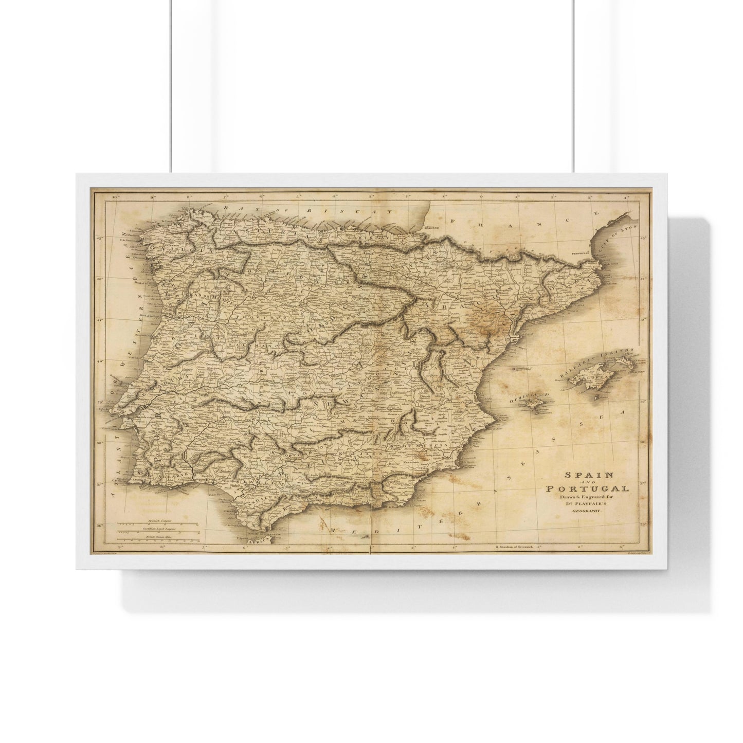 Spain & Portugal - 1814 Map (Premium Wood Frame)