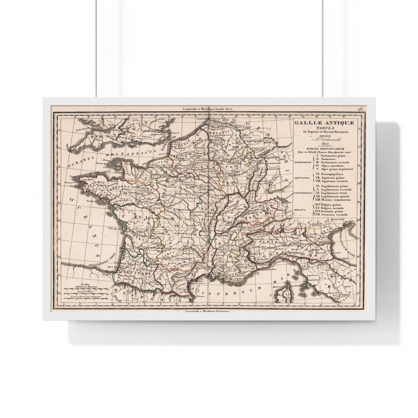 Ancient Gaul - French 19th Century Map (Premium Wood Frame)