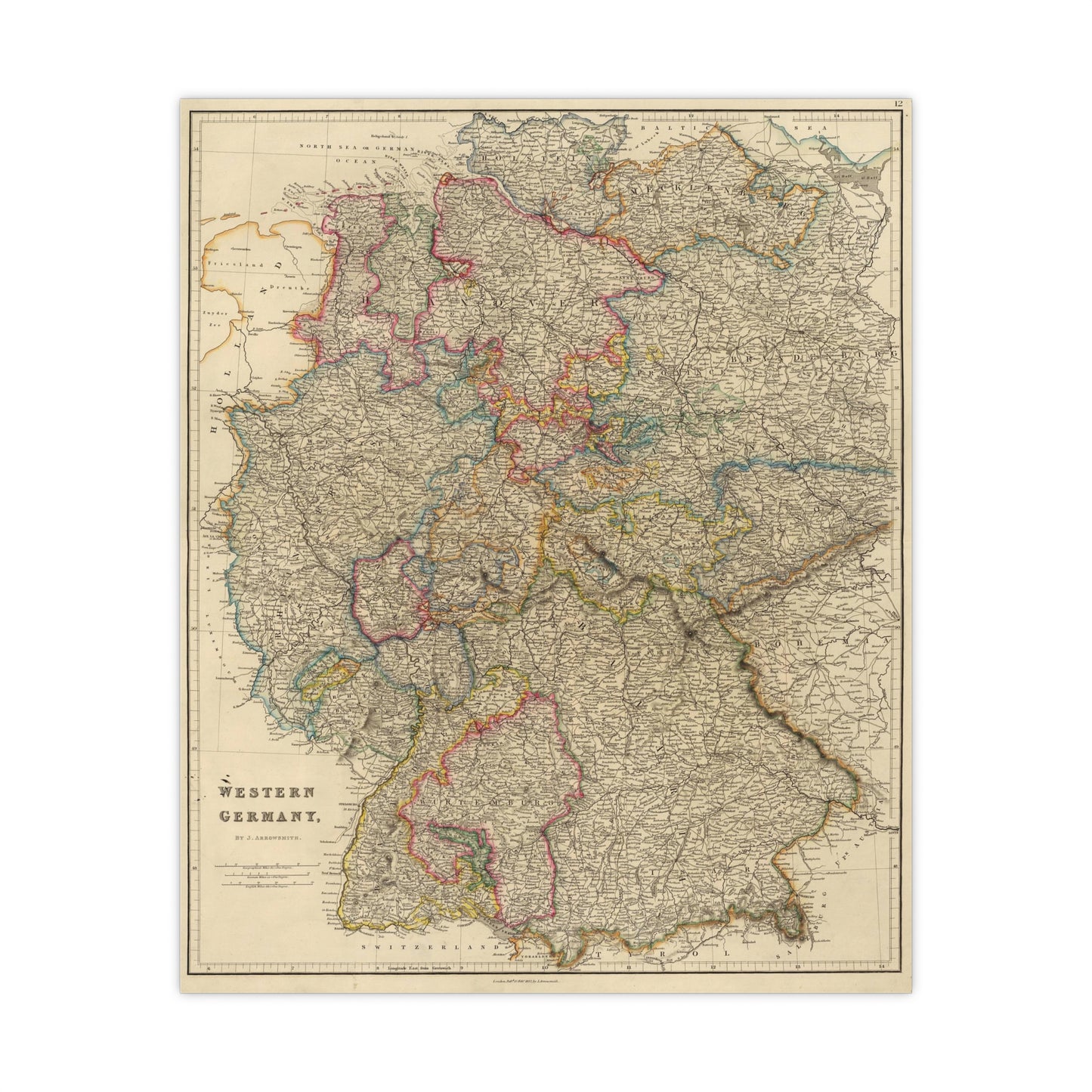 Western Germany - 19th Century Map (Museum Paper Print)
