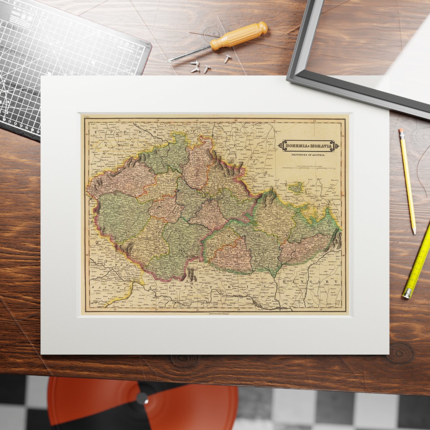 Bohemia & Moravia - 19th Century Map (Passepartout Paper Frame)