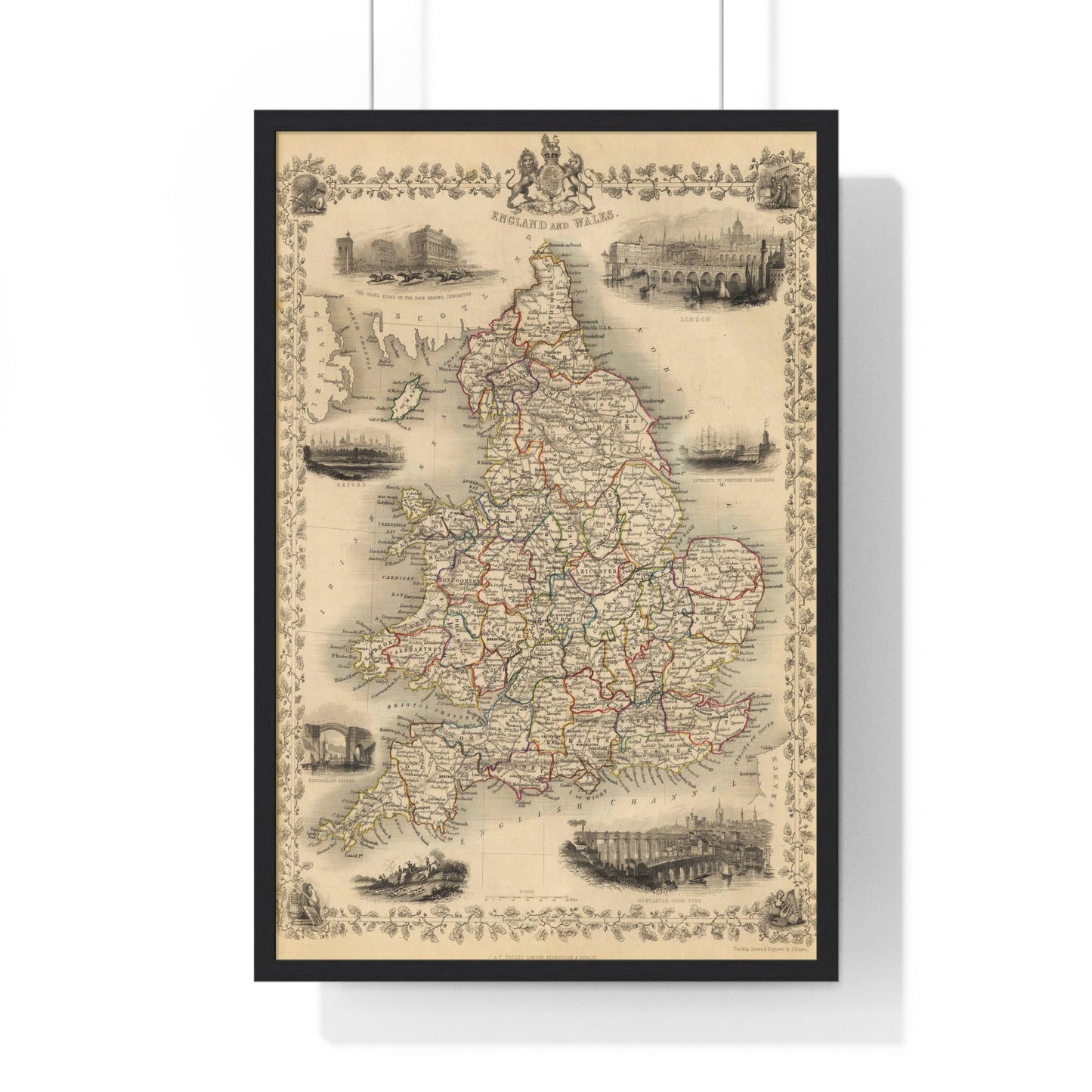 England & Wales - 19th Century Map (Premium Wood Frame)