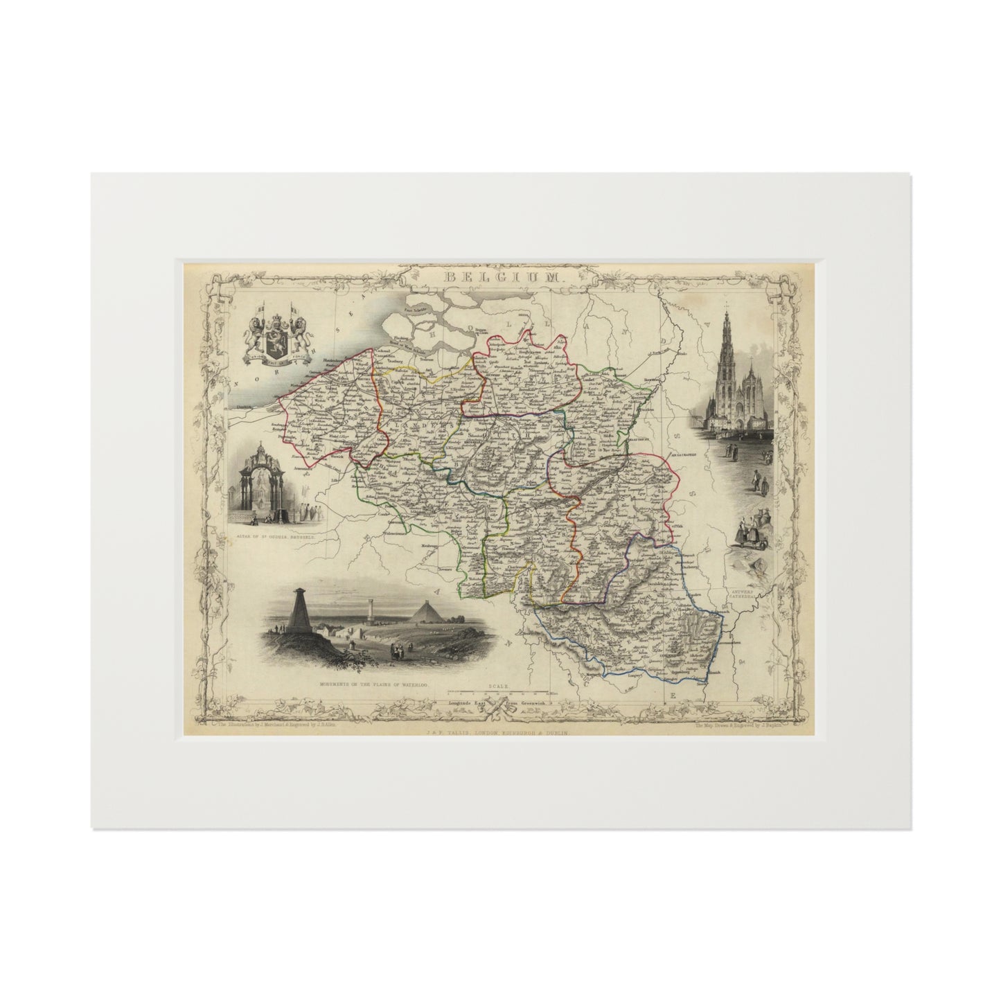 Belgium - 19th Century Map (Passepartout Paper Frame)