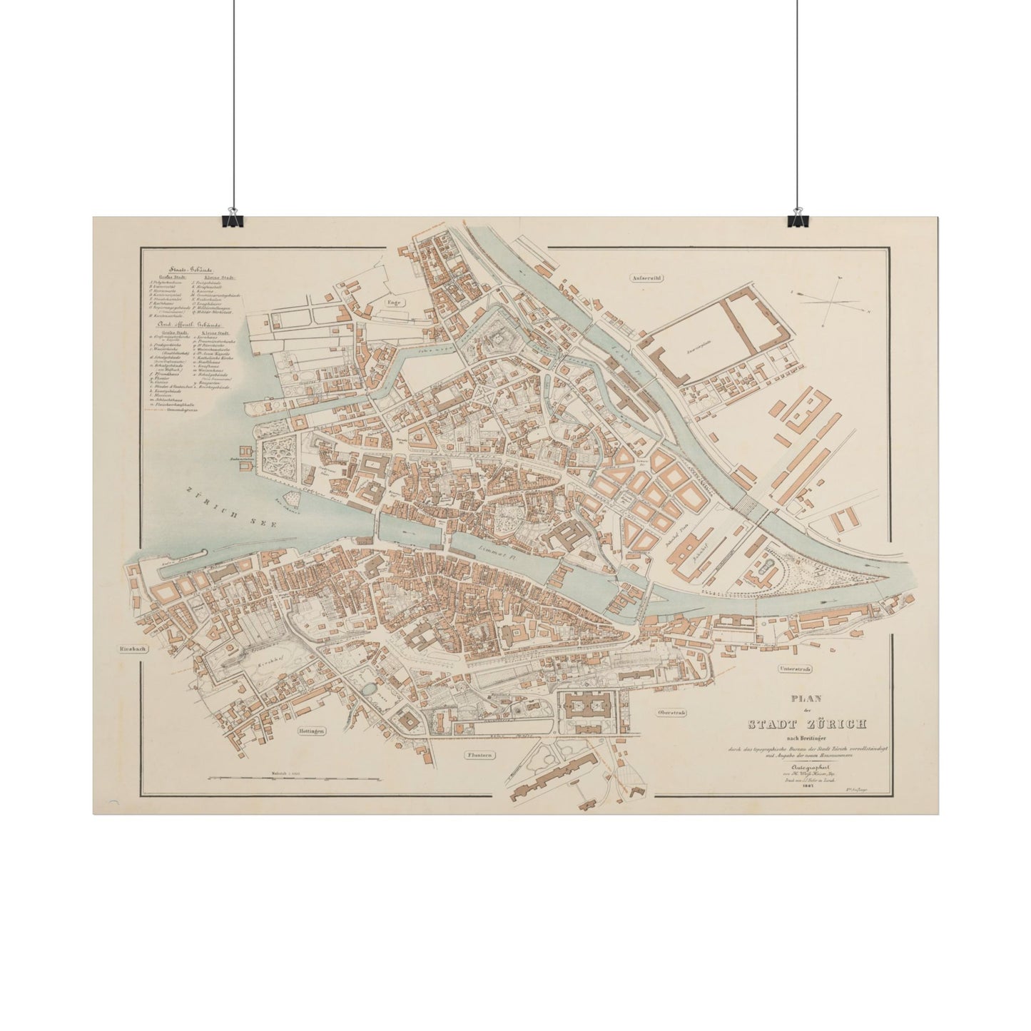 Antique Map of Zürich (1867) — Weiss-Keiser & Breitinger, Plan der Stadt Zürich