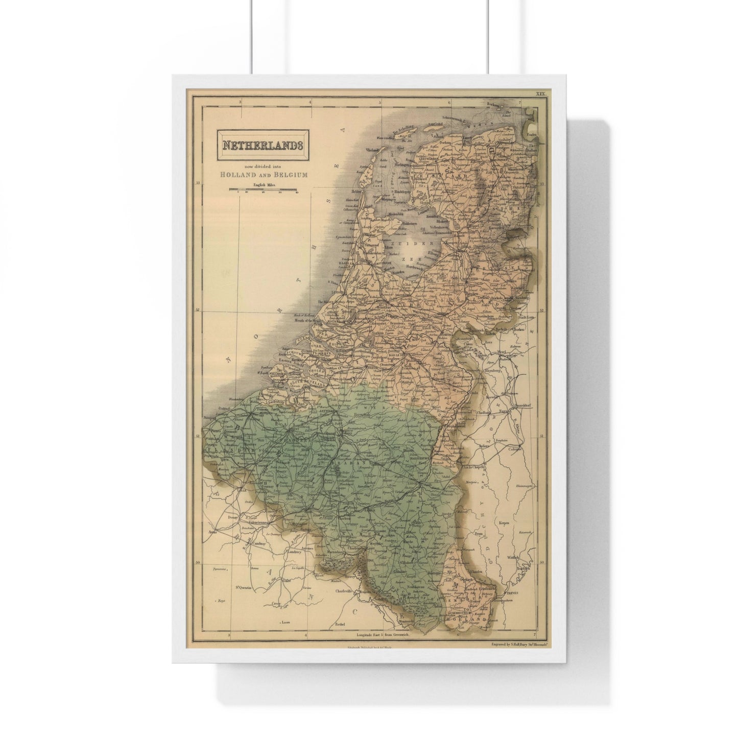 Netherlands - 19th Century Map (Premium Wood Frame)