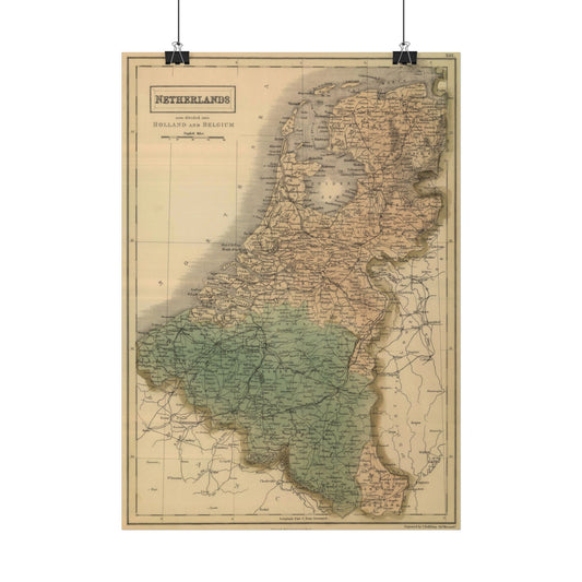 Antique Map of the Netherlands and Belgium (1854) — A. & C. Black, Edinburgh, Engraved by Sidney Hall