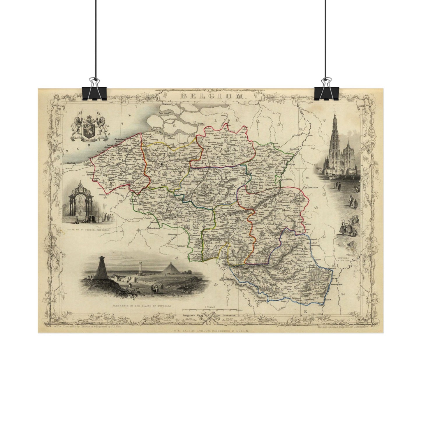 Antique Map of Belgium (1851) — Illustrated Atlas by J. & F. Tallis and R. Montgomery Martin