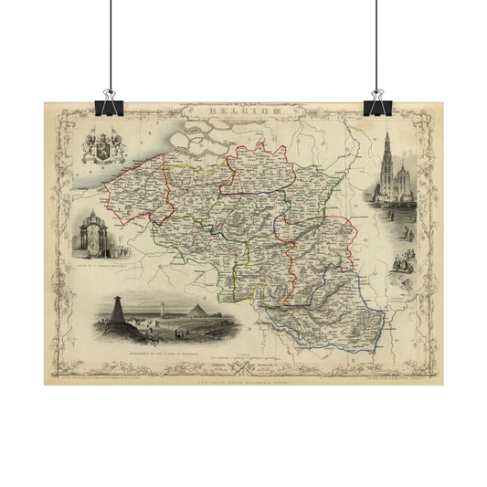 Antique Map of Belgium (1851) — Illustrated Atlas by J. & F. Tallis and R. Montgomery Martin