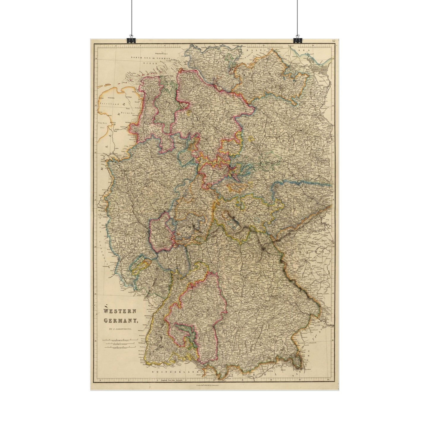 Antique Map of Western Germany (1832) — John Arrowsmith, London Atlas of Universal Geography