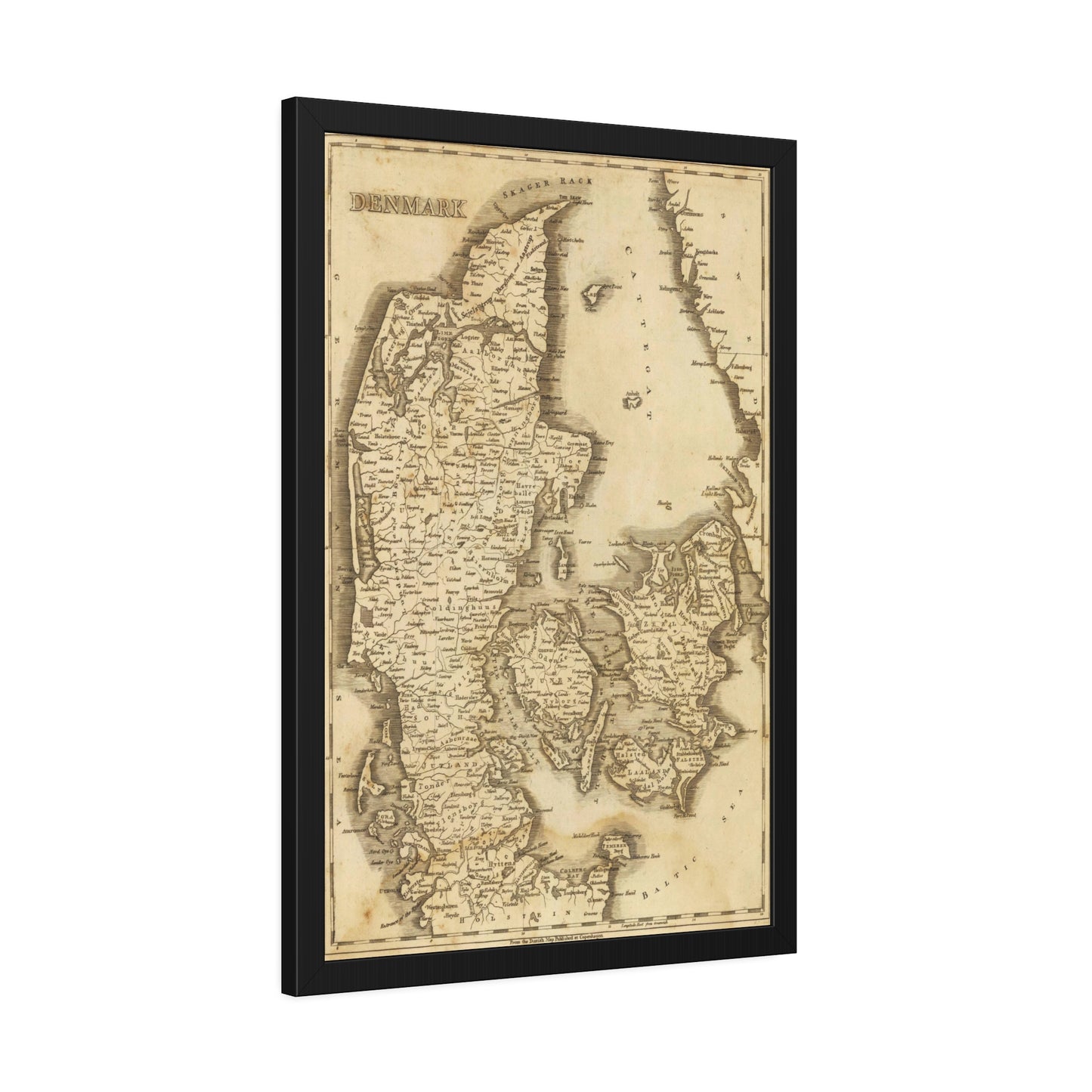 Antique Map of Denmark (1812) — (Framed Print) Arrowsmith & Lewis, Early 19th-Century Atlas Edition