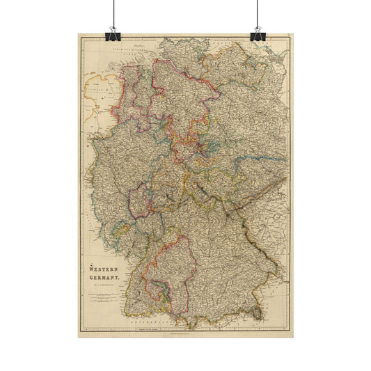 Antique Map of Western Germany (1832) — John Arrowsmith, London Atlas of Universal Geography