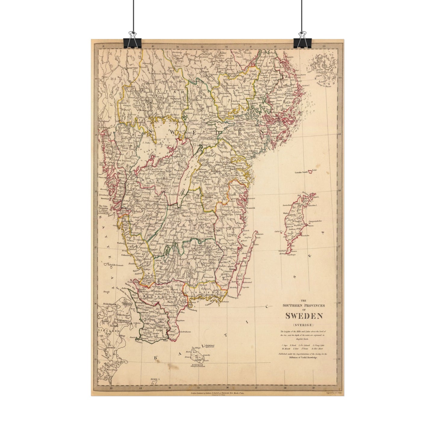 Antique Map of Southern Sweden (1833) — SDUK, Society for the Diffusion of Useful Knowledge, London