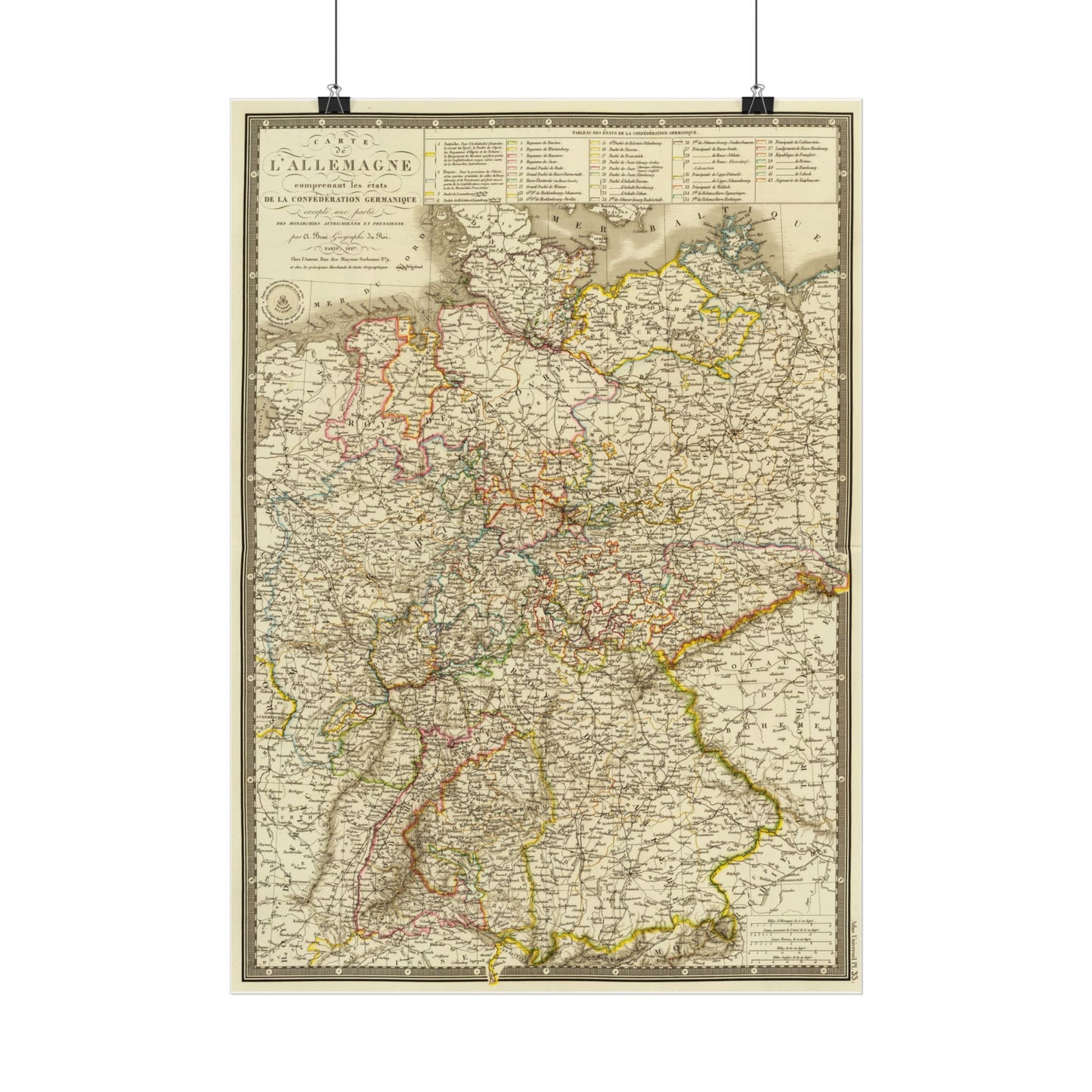 Antique Map of Germany (1827) — Adrien-Hubert Brue, Confederation of the German States
