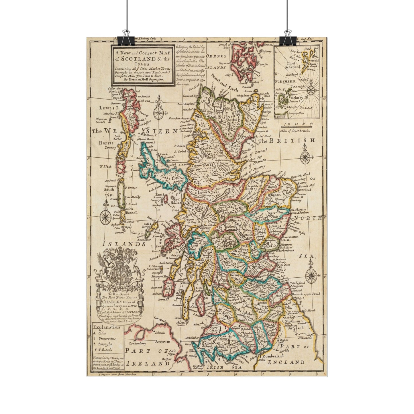 Antique Map of Scotland and the Isles (1732) — Herman Moll, London, Bowles Edition
