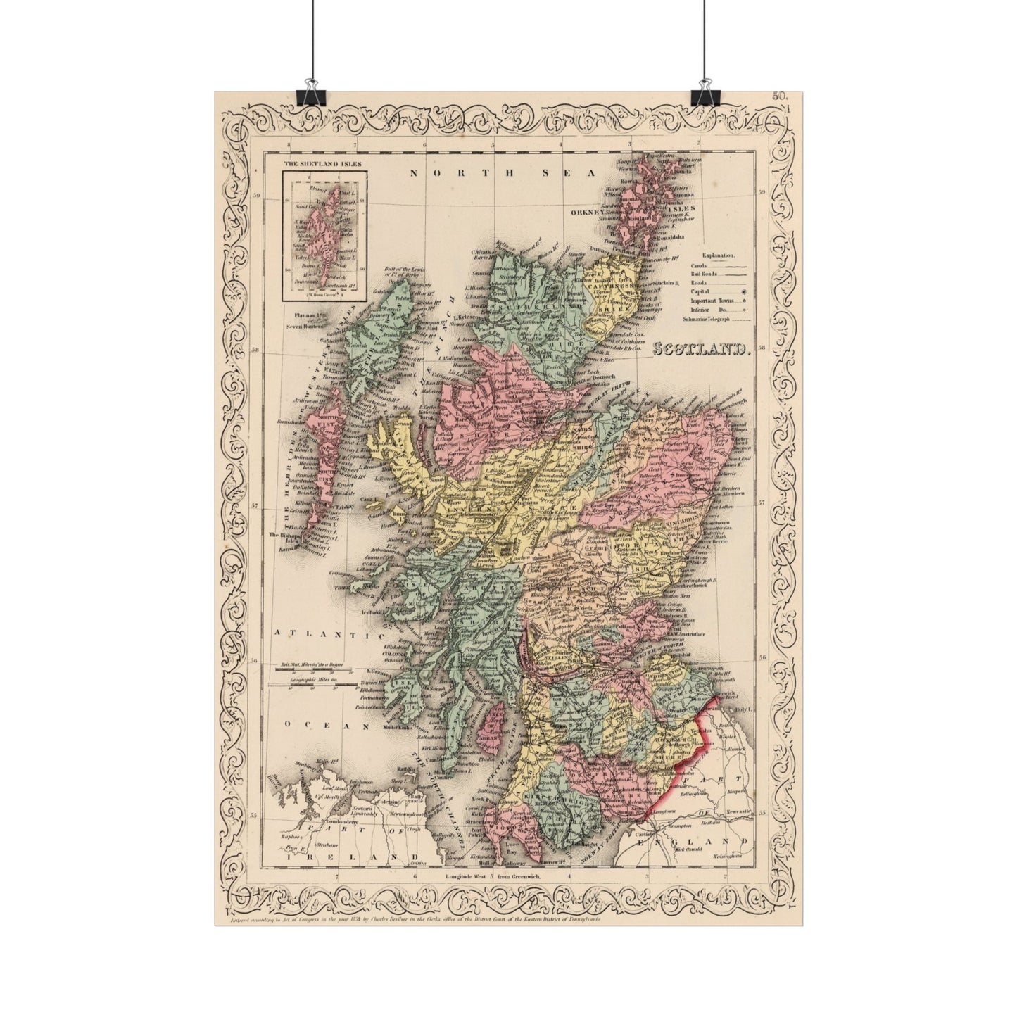 Antique Map of Scotland (1859) — Samuel Augustus Mitchell, New Universal Atlas, Philadelphia