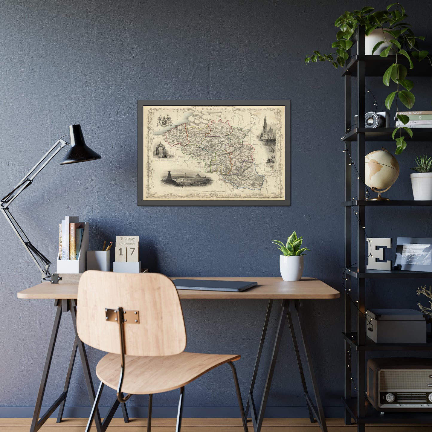 Antique Map of Belgium (1851) — (Framed Print) Illustrated Atlas by J. & F. Tallis and R. Montgomery Martin