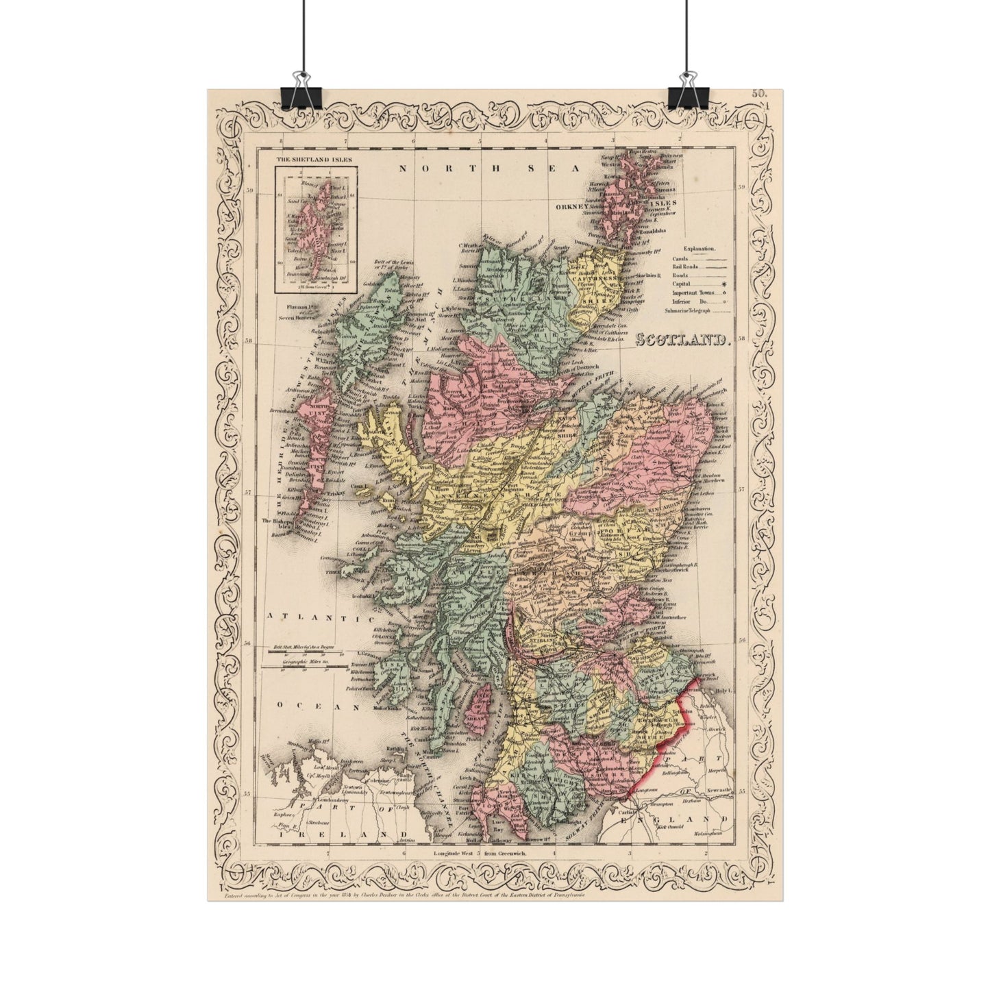 Antique Map of Scotland (1859) — Samuel Augustus Mitchell, New Universal Atlas, Philadelphia