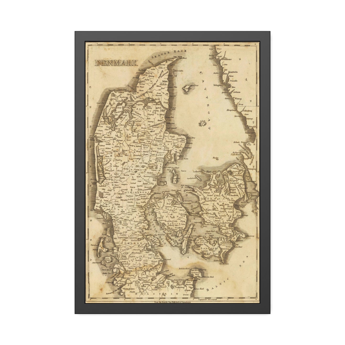 Antique Map of Denmark (1812) — (Framed Print) Arrowsmith & Lewis, Early 19th-Century Atlas Edition