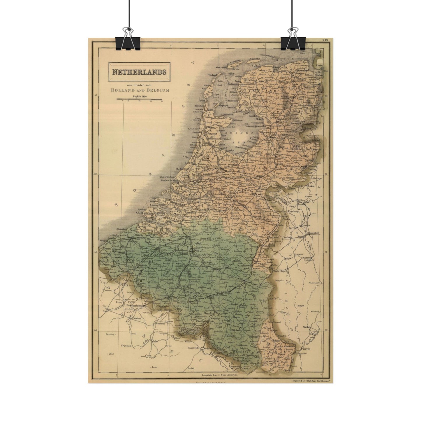 Antique Map of the Netherlands and Belgium (1854) — A. & C. Black, Edinburgh, Engraved by Sidney Hall