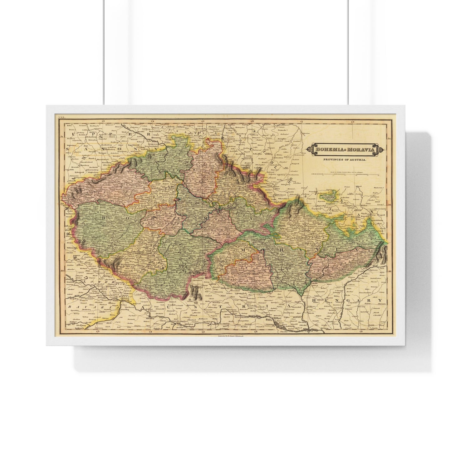 Bohemia & Moravia - 19th Century Map (Premium Wood Frame)