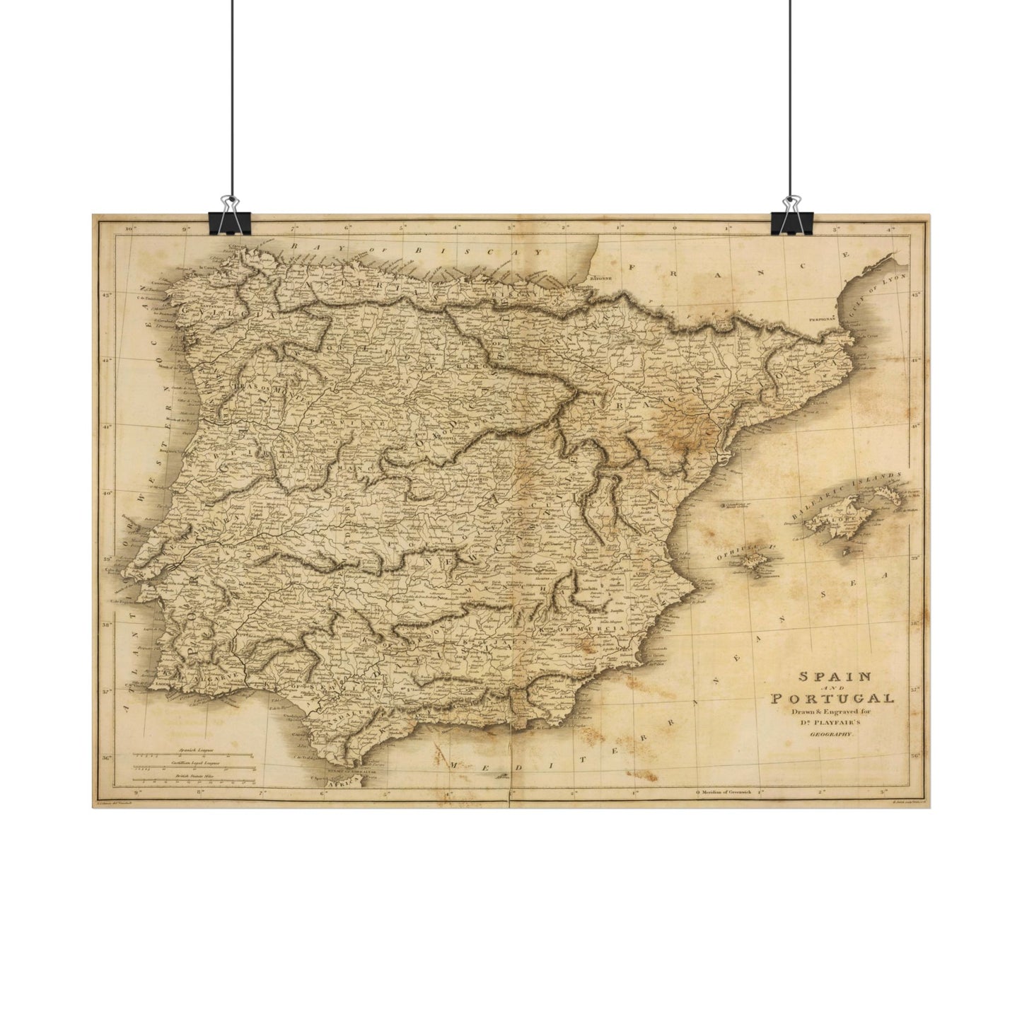 Antique Map of Spain & Portugal (1814) — James Playfair, A New General Atlas, Edinburgh