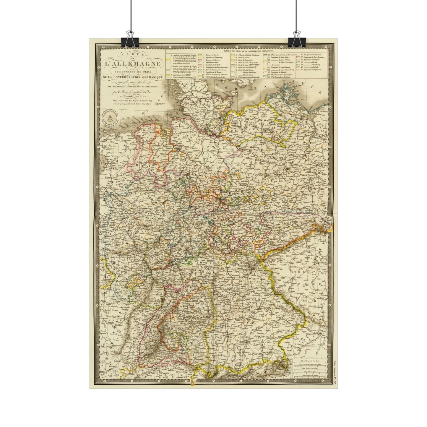 Antique Map of Germany (1827) — Adrien-Hubert Brue, Confederation of the German States