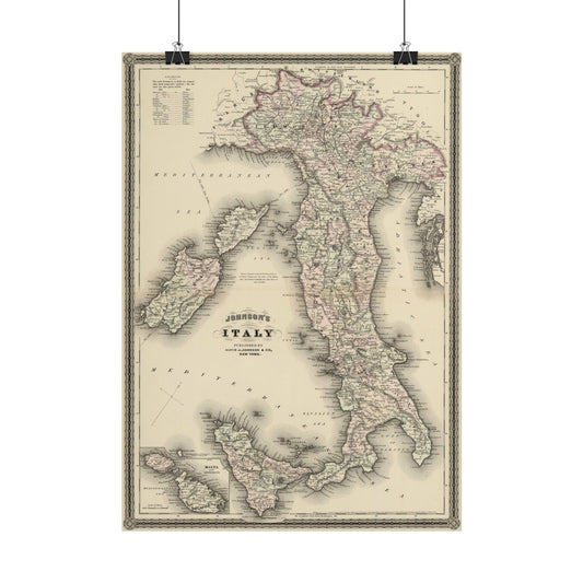 Antique Map of Italy (1886) — A.J. Johnson, Johnson’s New Illustrated Family Atlas