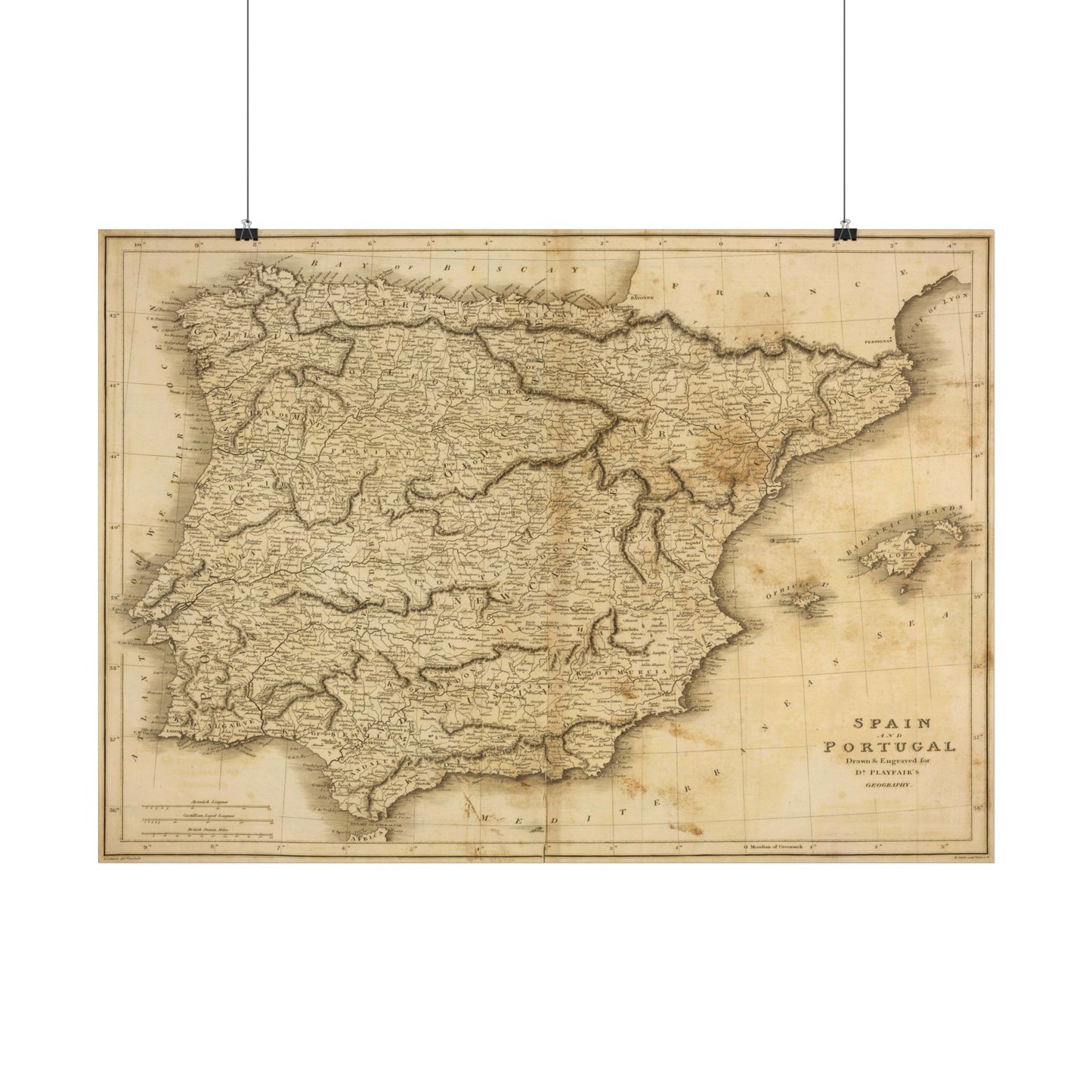 Antique Map of Spain & Portugal (1814) — James Playfair, A New General Atlas, Edinburgh