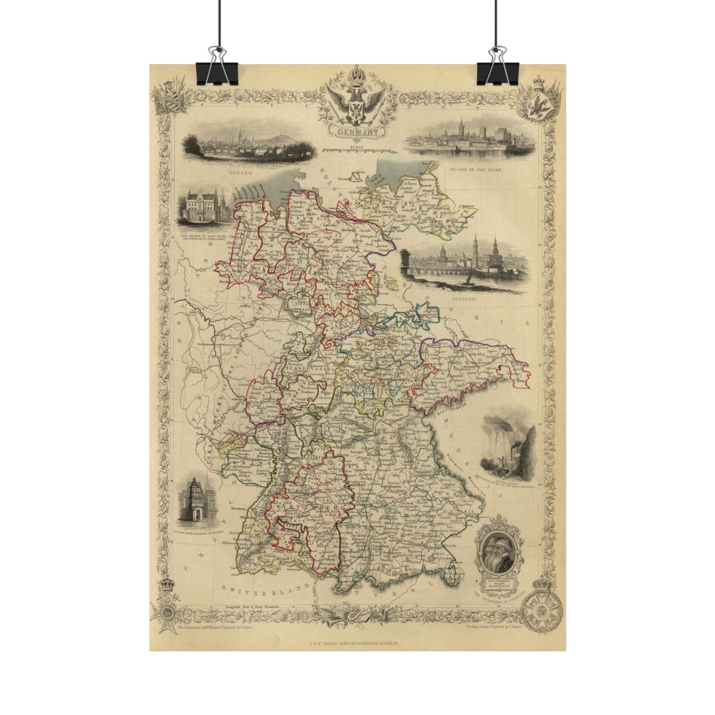 Antique Map of Germany (1851) — Illustrated Atlas by J. & F. Tallis and R. Montgomery Martin